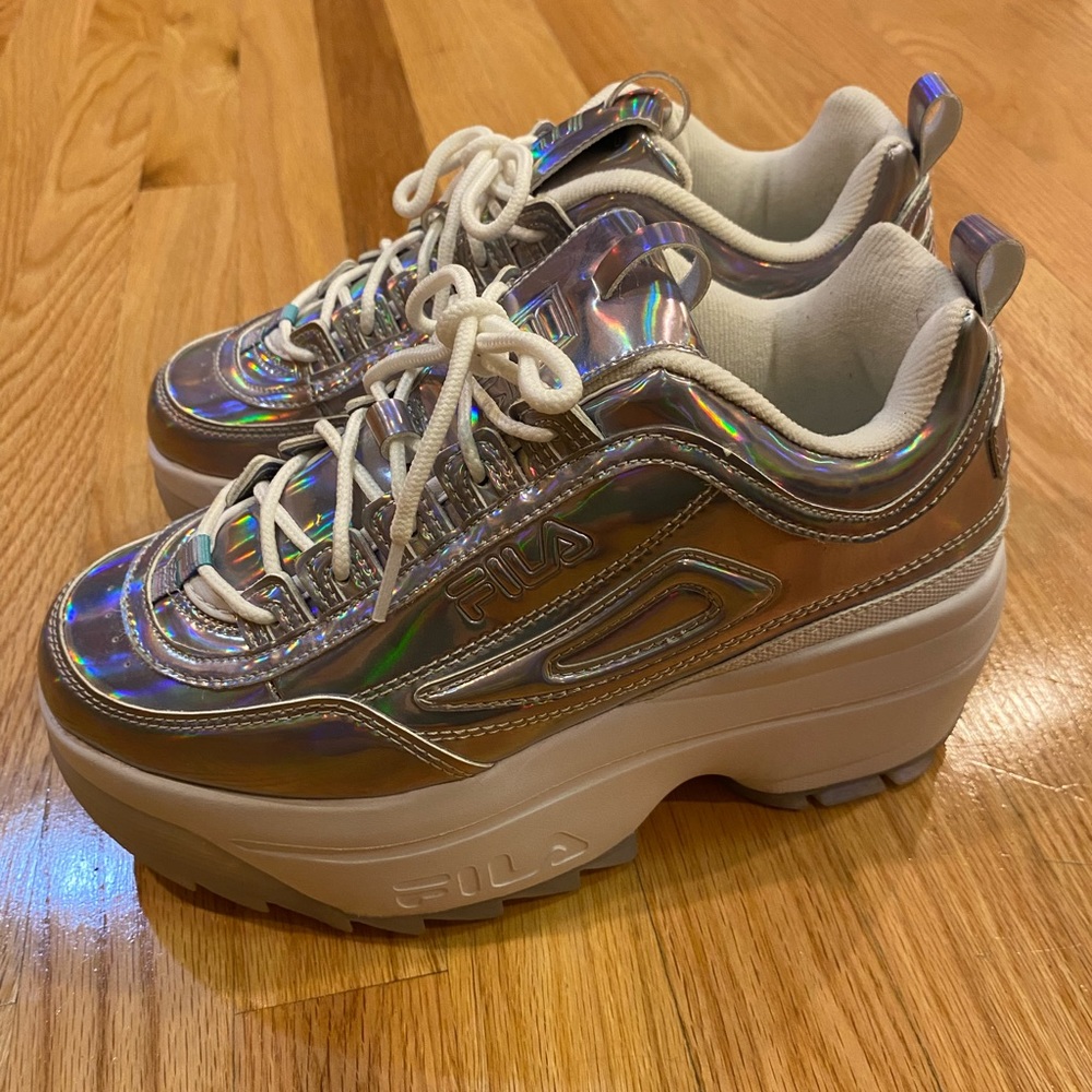 NEW Womens Fila Disruptor Platform Wedge Athletic Shoe - Silver